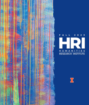 Cover of 2023 HRI fall annual newsletter. Multicolored paint stripes and dark blue with HRI in bold white font. Orange Block I.
