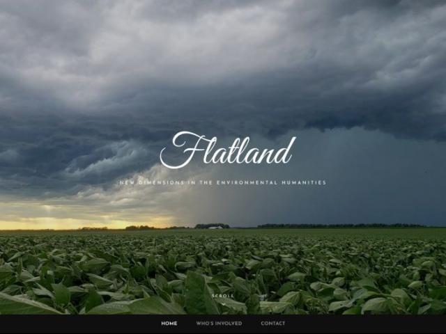 Flatland website homepage image of dark clouds over a corn field