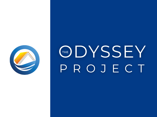 Odyssey Project circular icon and white text on blue background that reads "Odyssey Project"
